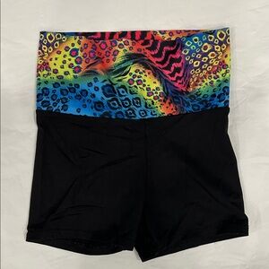 Motionwear Black Shorts with Multicolor Patterned Waistband